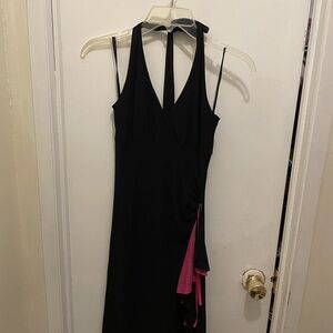 Elegant Black and Pink Halter Dress